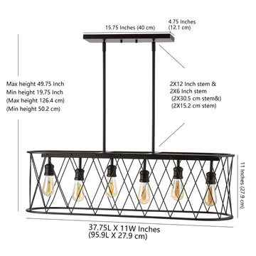 Marion 37.75" Adjustable Iron Farmhouse Rustic LED Dimmable Pendant - JONATHAN Y